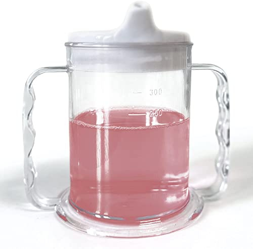 Tasse à deux poignées avec couvercle à large base | Tasse d'aide à la consommation d'eau pour adultes, personnes âgées, petit bec verseur avec couvercle à double poignée, pour démence, arthrite,