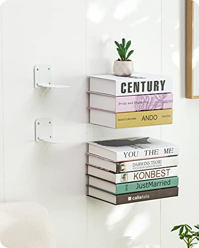 Baffect libreria sospesa, set di 4 scaffali per libri montati a foratura nascosta, organizer per libri in metallo resistente per camera da letto (bianco)