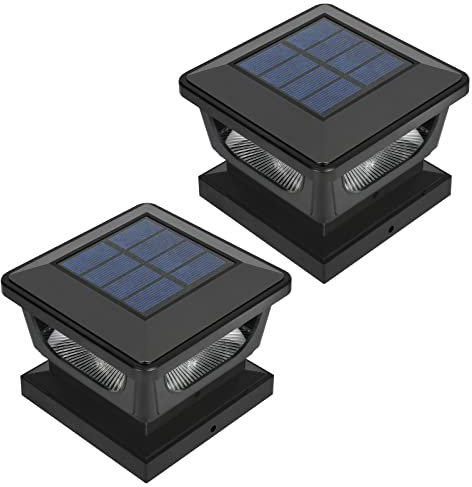 FVTLED Solar Post Cap Lights Outdoor, IP65 Waterproof Fence Post Lights Solar Powered for 3x3, 4x4 Wooden Posts, Cool White Deck Posts Light Decorate Garden Deck Patio Porch Fence(2 Pack, Black)
