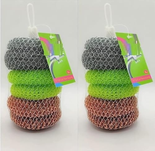 Mixed Pack (4 X Galvanised Scourers + 4 X Copper + 4 X Pot Scourers), for Light and Heavy scouring , Total 12 Scourers