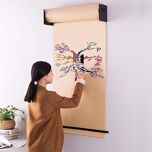 Breiter Kraftpapierrollenhalter und -spender, Wandmontage-Memoboard mit Schneidestange für geschäftliche Zwecke, für Zuhause/Küche/Büro, schwarzer Stahlrahmen, Stahlrahmenbreite 37/67/97/127 cm