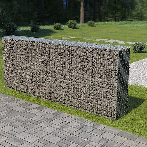 Tino Tech Gabione in acciaio zincato, 300 x 50 x 150 cm, in argento, cestino per gabbioni, recinzione, muro da giardino, gabbione in metallo, giardino gabbione