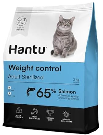 Hantu - Pienso Adult Weight Control de Salmón para Gatos Esterilizados | Efecto Saciante | Control de Peso | Buena Salud Digestiva | Alta Palatabilidad | Cuidado Urinario, 6 Kg