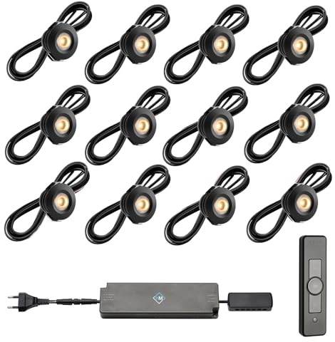 Hamulight LED Einbaustrahler Terrassenüberdachung Pals Schwarz ab mit Fernbedienung | Wintergarten Beleuchtung - Einbauleuchten - Terrassendach | 3W - Dimmbar - Warmweiß | Set mit 12 Stück