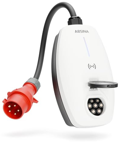 ABSINA Wallbox mobile 11kW 16A con controllo app - Colonnina ricarica auto elettrica con spina CEE, RFID e potenza di carica regolabile - Caricabatterie auto elettrica trifase per i3 ID.3 ID.4 Zoe ecc