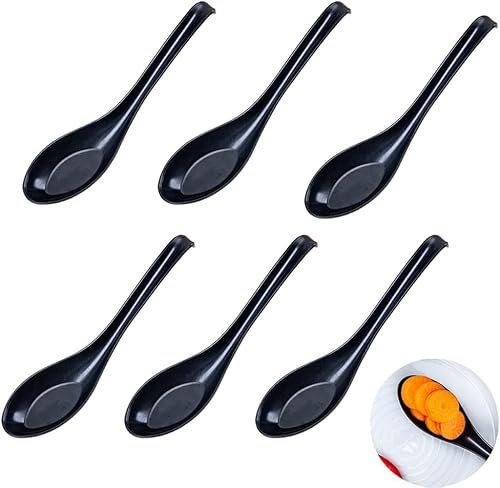 Rosojodg 6 Packungen schwarze Suppenlöffel Reislöffel chinesische Won Ton Suppenlöffel asiatischer Ramen Suppenlöffel origineller einfarbiger Stil Löffel Suppe geeignet für Restaurants Familienhotels