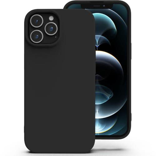 Zuvirelx Silikon Handyhülle für iPhone 12 Pro Max Hülle, Weiches Griff, Dünne, Minimalistisch, Stoßfest, rutschfest, Taschenpassend - Schwarz