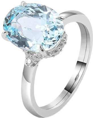 Stfery Trauringe 9K 2Ct Ovalschliff Hellblau Aquamarin Verlobungsring Paar Frauen Elegant Verlobungsring