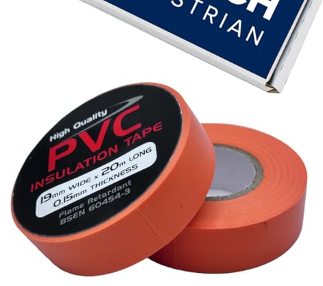 Church Equestrian Cinta eléctrica naranja, 19 mm x 20 m, cinta aislante de PVC autoadhesiva fuerte para aislar, reparar y proteger cables eléctricos, 5 rollos