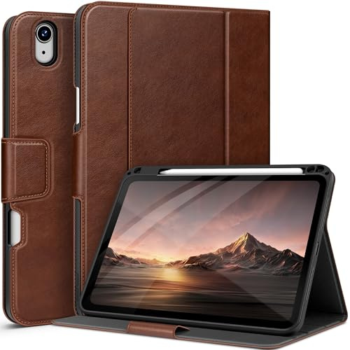 AUAUA Hülle für iPad Air 11 Zoll M3/M2 (2025/2024), iPad Air 5./4. Generation 2022/2020 10,9 Zoll, mit Stifthalter und Tasche, Multi-Winkel Ständer, Magnetverschluss, Auto Wachen/Schlafen (Braun)