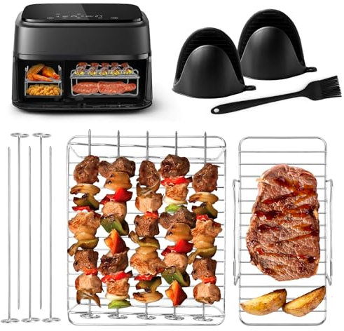 Grillrost Heißluftfritteuse Zubehör für Phillips Airfryer 3000 Dual Basket, Luftfritteusenständer Airfryer Zubehör, Gestell mit 5 Spieße für Philips 3000-Serie 6L/3L