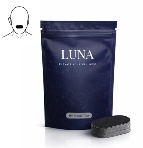 Luna Mouth Tape for Sleeping – Sleep Tape - Reduces Snoring & Supports Nasal Breathing – 30 Strips (Black) – Gentle Strong Adhesion for Men & Women