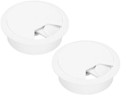 sourcing map 2 Pcs Desk Grommet 2 Inch(50mm), Round Desk Cord Hole Cover Wire Cable Organizer for Home Office Computer Table Cables, White