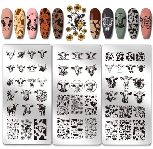 PH PandaHall 3pcs vaca tema uñas estampación placas 56 patrones manchas de vaca plantillas de arte de uñas lindo animal manicura arte plantillas leopardo uñas imágenes placas para mujeres diseño