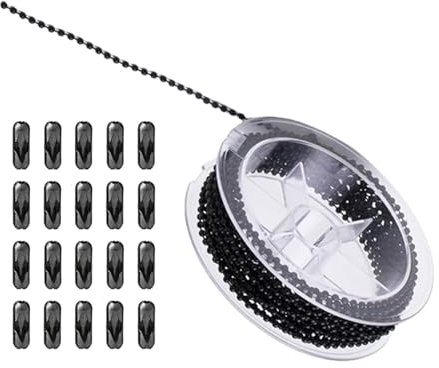 Catena a sfere in acciaio inox, 5 m, colore nero, con 20 catene a sfere, catena a rulli da 2 mm, con connettori, catena in acciaio inox, catena di estensione, produzione fai da te, catena a maglie e