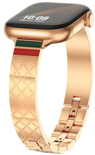 WINGLE Bracelet de luxe pour Apple Watch pour femmes de 46 mm, 45 mm, 44 mm, 42 mm, bracelet en acier inoxydable pour iWatch Series 10 9 8 7 6 5 4 3 2 1 SE, or rose