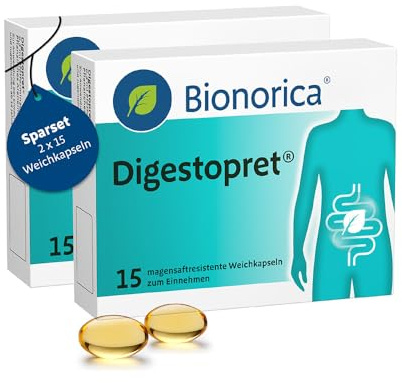 Digestopret bei Darmbeschwerden im Sparset 2 x 15 magensaftresistente Weichkapseln – lindert Krämpfe, löst Blähungen und kann Völlegefühl reduzieren mit Hilfe der Natur: hochdosiertes Pfefferminzöl