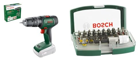 Bosch Home and Garden Cordless Combi Drill UniversalImpact 18 (Without Battery, 18 Volt System, in Carton Packaging) + 32pc. Screwdriver Bit Set (PH-, PZ-, Hex-, T-, TH-, S-Bit, Accessories)