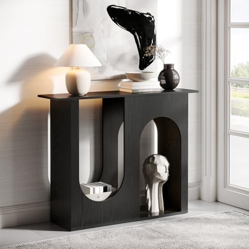 Tribesigns Tavolino da divano nero da 27,6 pollici, consolle stretto dietro il divano con design curvo, console moderna per corridoio, corridoio e soggiorno, facile installazione