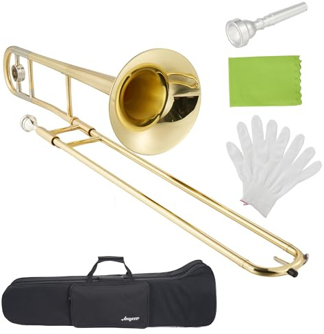 Senfot Alto Trombone Starter Kit, Gold Lacquer Brass with Case, Mouthpiece, Gloves, Cloth; Accurate tone and Penetraing Sound, School Band & Orchestra Essential Instrument