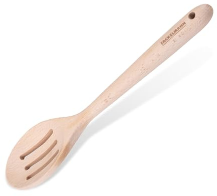 Fackelmann x Pamela Reif Abseihlöffel aus Buchenholz, 28 cm – für beschichtete Pfannen und Töpfe, mit Aufhängeöse