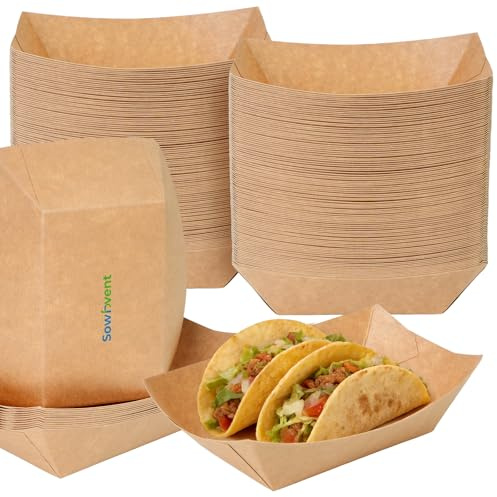 Disposable Kraft Paper Food Trays 5lb 200 Count, Oil Leak Proof Paper Food Boats & Hot Dog Trays, Disposable Serving Boats for Gameday, BBQ, Party, Burgers, Tacos, Fries