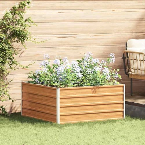 ULUYYUC Aiuola rialzata da balcone, 100 x 100 x 45 cm, in acciaio zincato, colore marrone chiaro, antiruggine, design urbano, per giardino, terrazza e giardino urbano