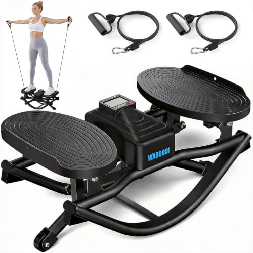 WADOODI Mini stepper per esercizi a casa, passo 3D per scale con bande di resistenza, attrezzatura fitness silenziosa con capacità di 150 kg, macchina compatta con monitor LCD per allenamenti in