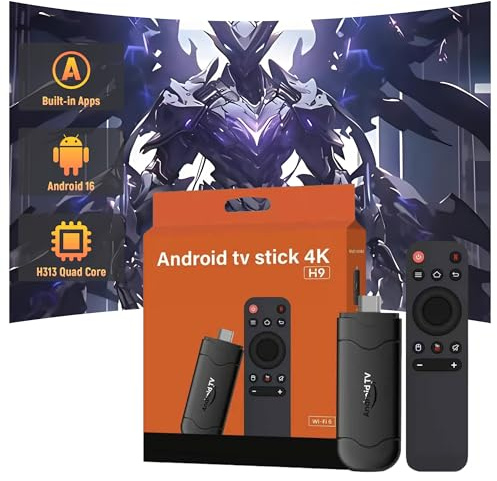 H9 Android TV Stick, Android 16.0, HD Smart TV Stick, H313 Quad-Core-Prozessor, 2 GB RAM, 16 GB ROM, unterstützt WLAN, Intelligentes Plug & Play-Gerät für Heimkino und Reisen