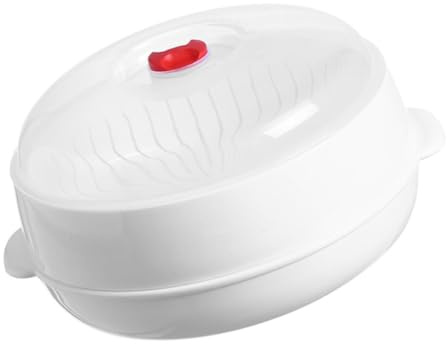 FUNOMOCYA Vaporiera da Microonde in Plastica Bianca Manico, per Cottura Rapida di Pesce e Panini al Vapore, per Forno a Microonde