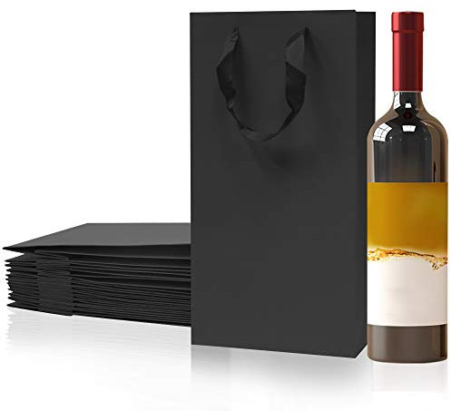 Wein Träger Tote Halter, Papier Weiß und Rotwein Geschenk Flasche Tragetaschen mit Griffen (Schwarz, 12PCS,Doppelflasche)