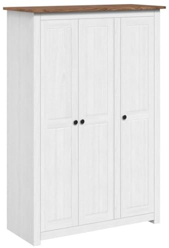 vidaXL Panama-Kiefer Kleiderschrank Weiß 3-Türig Dielenschrank Garderobenschrank Schlafzimmerschrank Schrank Holzschrank 118x50x171,5cm