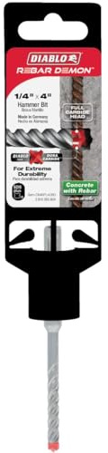 Diablo Rebar Demon SDS-Plus 4-Cutter Full Carbide Head Hammer Drill Bit - 1/4 Diameter, 4 Length, 2 Working Length - DMAPL4060