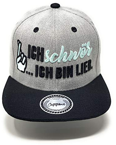 Outfitfabrik ❤️ Snapback Cap Ich schwör, ich Bin lieb in grau mit schwarzem Schirm und 3D-Stick (Lifestyle, Provokation, Statement, Party), One Size, fü Männer und Frauen, verstellbar