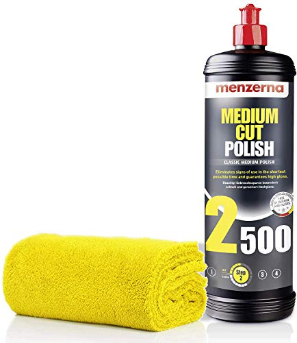 detailmate Autopflege Set - Auto Polier Set: Menzerna Politur Heavy Cut, Medium Cut, Finish, Carnauba/Polymer Wachs + Mikrofaser Auto Poliertuch zum Auspolieren Lack (2500 MEDIUM CUT)