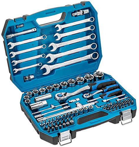 Högert Technik - Cassetta Attrezzi, Set Attrezzi, Valigetta Attrezzi, Kit Attrezzi, Chiavi a Bussola, Punte e Accessori, Acciaio Cr-V, Meccanismo a Cricchetto con 72 Denti - HT1R425, 85 Pezzi