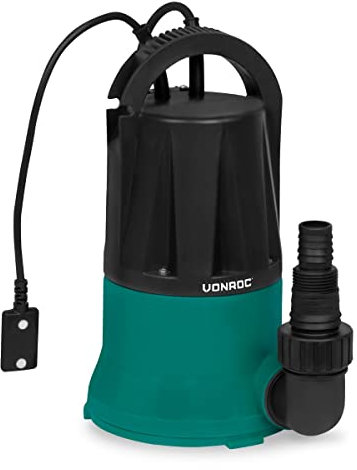 VONROC Pompe Submersible 400W – Aspiration Plate 1 mm – Capteur Auto 4 Positions – 6000 L/h – Idéale Caves, Sous-sols, Piscines – Clapet Anti-Retour & Raccord Inclus