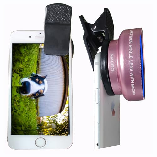 Peanutech Fish Eye Lens iPhone Phone Camera Lens Kit Wide Angle Macro for iPhone Andriod Phone Samsung with PU Bag (Rose Pink)