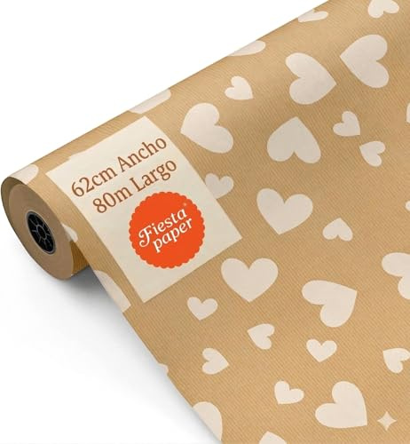 Geschenkpapier, große Rolle, 62 cm x 100 m, Kraftpapier, Herzen, ideal für: Geschäfte, Geschenkverpackungen, Geburtstage, Babypartys, Hochzeiten, Dekoration [FP Partypapier]
