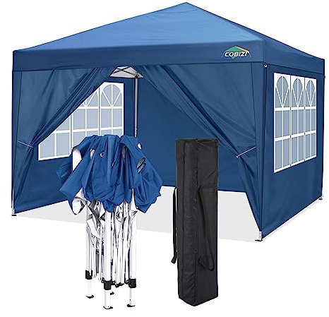 COBIZI Pavillon 3x3, Faltpavillon 3x3 Wasserdicht Stabil Winterfest|8X Heringe|4X Windseil|UV-Schutz 50+|Hoch Dichte Plane|Pop up Pavillon Klappbar 3x3m Zelt 3x3 Partyzelt(Blau)