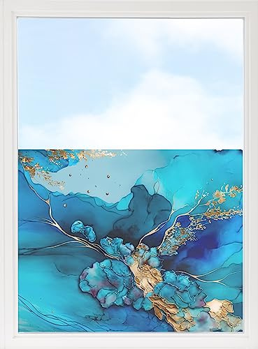 GRAZDesign Fensterfolie Blickdicht Sichtschutz, Sichtschutzfolie Fenster, Glastüren, Duschkabine, Milchglasfolie Bedruckt mit Motiv Marmor türkis, grau, Gold 70x57cm