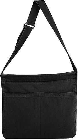 Minicloss Kuriertasche aus Leinenstoff Groß Messenger Bag Vintage Canvas Hobo Casual Tasche Schwarz Verstellbarem Riemen Umhängetasche mit mehreren Taschen für Herren Damen Studententasche