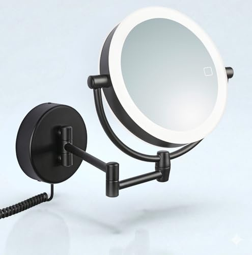 Libaro LED Kosmetikspiegel Modena schwarz – 360° Wand-Schminkspiegel mit Dimmer, Tageslicht-LEDs & 5x/10x Vergrößerung für perfektes Make-up