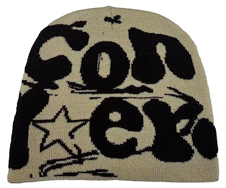 MONOJLY Y2K Hip-Hop-Hut für Herren, Herbst und Winter, Harajuku-Stil, Foto-Requisiten, vielseitige Halloween-Florhaube, beige, 6 3/4/ 7 3/8