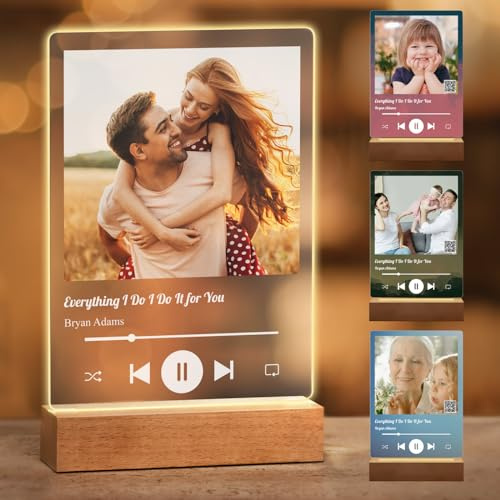 Maverton Targa Spotify Personalizzata, Quadro in 3D personalizzabile con | Codice QR, regalo personalizzatto con foto, Lampada con canzone Spotify-Idea regalo, Dimensioni: L / XL