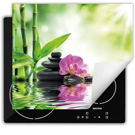 DarHaus Herdabdeckplatte Einteilig Küche Herdabdeckung Ceranfeld Herdabdeckplatten Anti Rutsch Matte Aufrollbar 60x52 cm, Bamboo - Orchidee