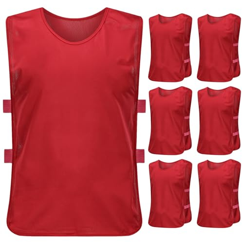 Catime 6 Stück Fußball Leibchen für Kinder, Trainingsweste Ohne Logo, Training Set (Rot)