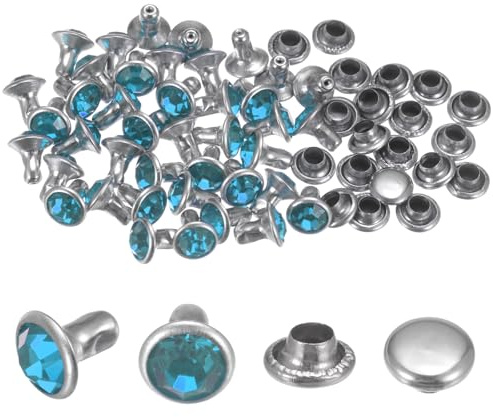 sourcing map 100 remaches de cristal de 6 mm, remaches rápidos de diamantes de imitación para ropa, cuero, manualidades, decoración, manualidades, cuero, manualidades, manualidades, cuero, azul lago
