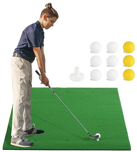 DACAIJIUWO Golfmatte, 5 Fuß x 3,3 Fuß, Kunstrasen, Golf-Schlagmatte, Putting-Übungsmatte mit 9 Golfbällen und 10 Golf-Tees, Golf-Schlaghilfe für Hinterhof-Fahren, Chipping, Indoor-Outdoor-Training