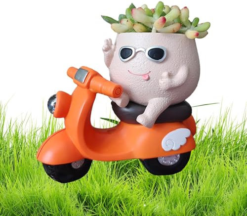 Rrlihjgu Maceta pequeña y fresca, macetero para suculentas faciales | Macetero con cabeza de cara pequeña y fresca para montar en motocicleta - Maceta de plantas con ventilación, adornos originales de